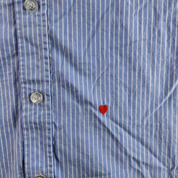 Love Moschino Button Up Shirt Long Sleeve Blue Striped Size 16.5 Designer Heart - Picture 3 of 16